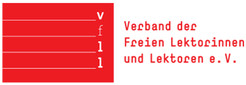 Logo des verbands der Lektorinnen und Lektoren e.V.in Rot