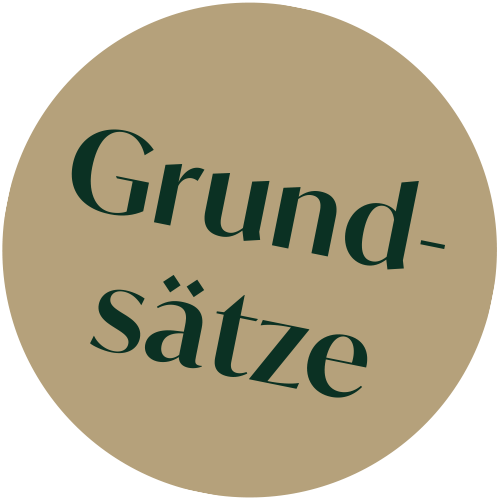 Goldener runder Button mit der Aufschrift: Grundsätze